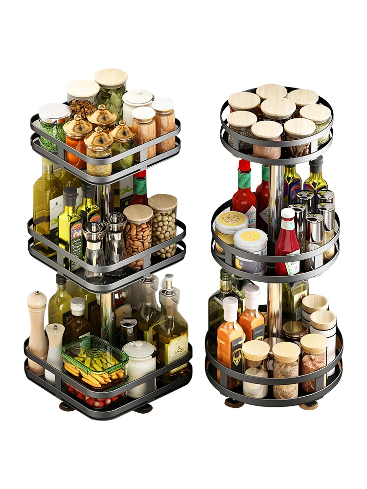 

Вращающаяся Регулируемая кухонная стойка для приправ на углу стола, Многофункциональный Круглый Органайзер, хранение кухонных принадлежн...