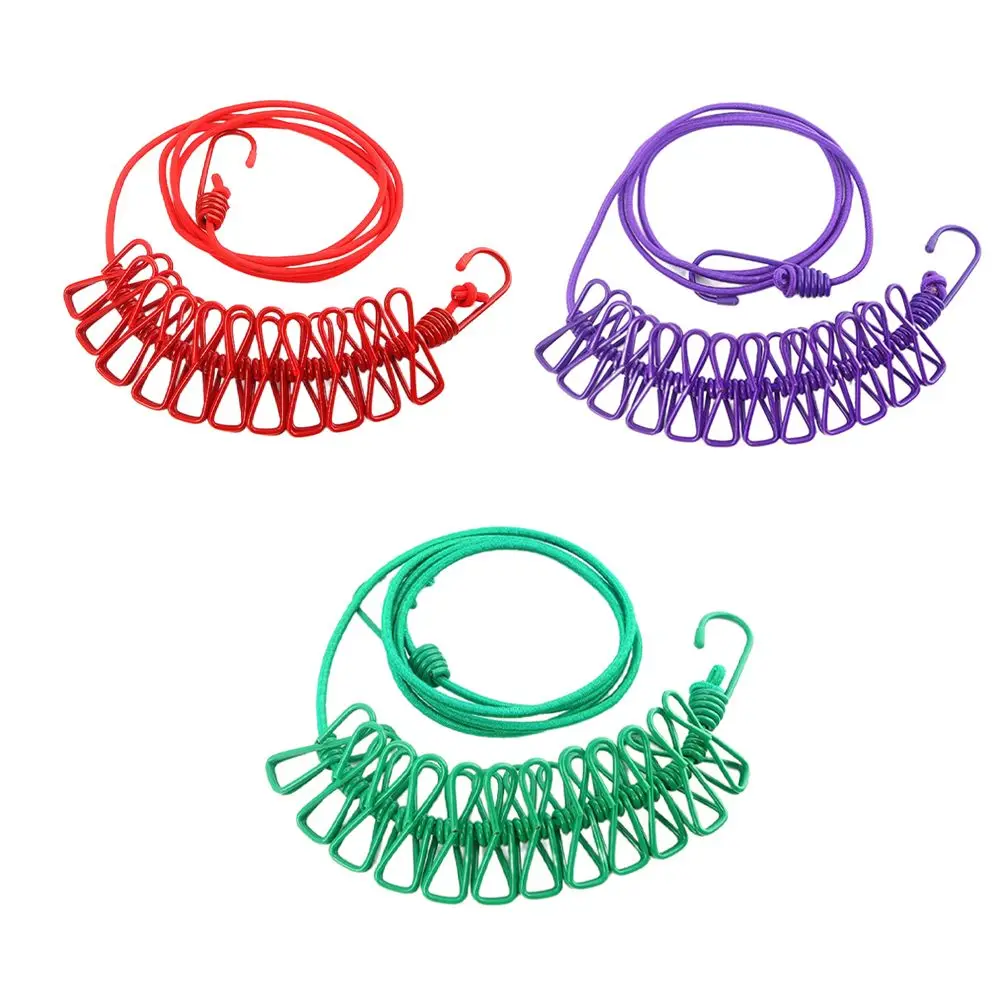 

Colorful Portable Camp Rope Drying Rack Hanger Elastic Clothesline 12 Spring Clips