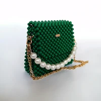 fashion large pearl bag handmade vintage green beaded crossbody shoulder messenger bags female purse box handbag for women