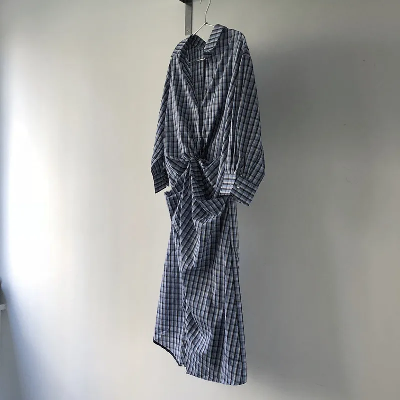 

Women Summer Slim Fashion New Plaid Split Dress Ladies Casual Brand Elegant High Quality Dresses Female Loose Tie Vestidos ML413