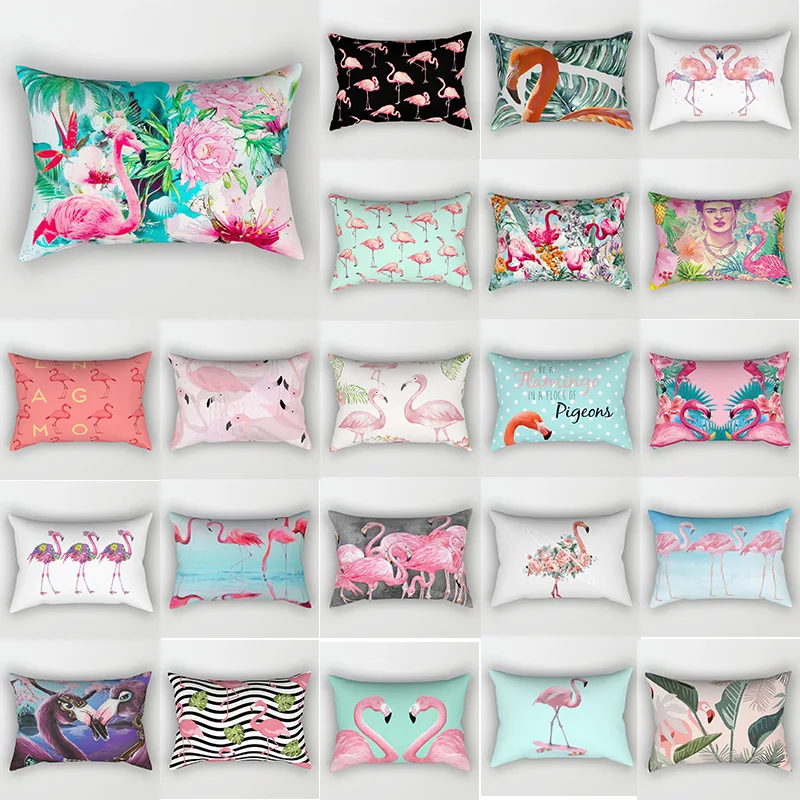 Тропические модные красивые наволочки с принтом Фламинго прямоугольные