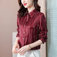 striped designed women shirt autumn long sleeve office ladies elegant work wear lapel collar blouse fashion leisure tops 2021