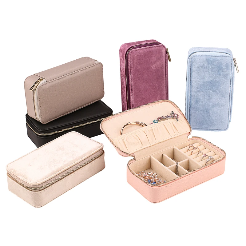 Jewellery Box Women Girls Pink Zipper Storage Gift Jewelry Case Packaging Organizer Leather Earring