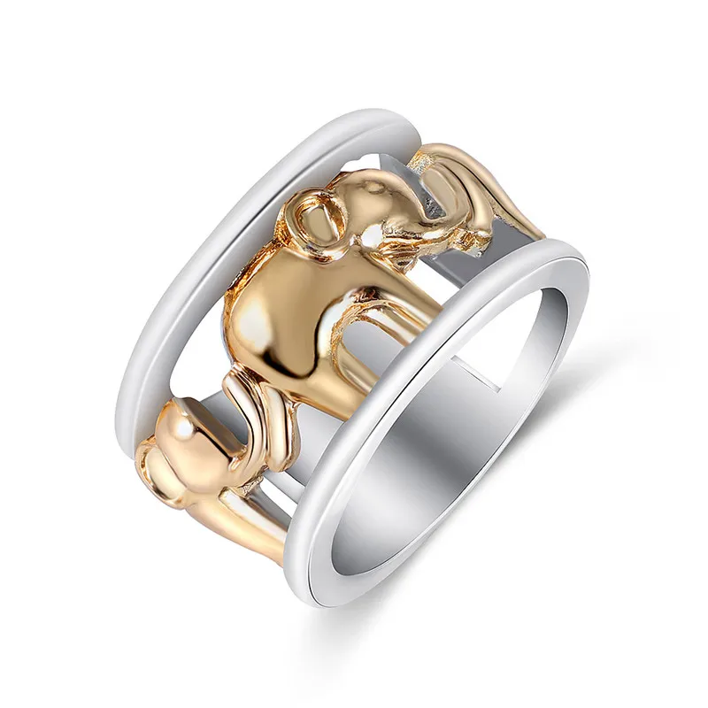 Gold Elephant Ring Кольцо в стиле панк, золото, серебро, для женщин и мужчин, уникальный резчик, полый слон, кольцо, антикварные ювелирные изделия, подарки - Цвет основного камня: Gold Elephant Ring