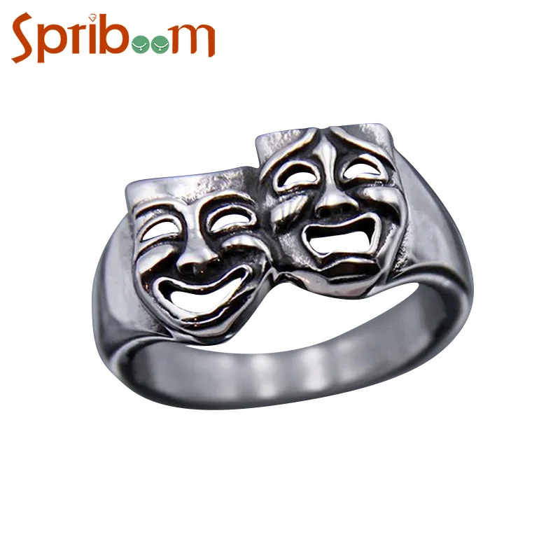 

Creative Laugh Crying Face Ring Silver Color Hip Hop Women Men Finger Ring Punk Jewelry Cool Accessories Male Gothic Style