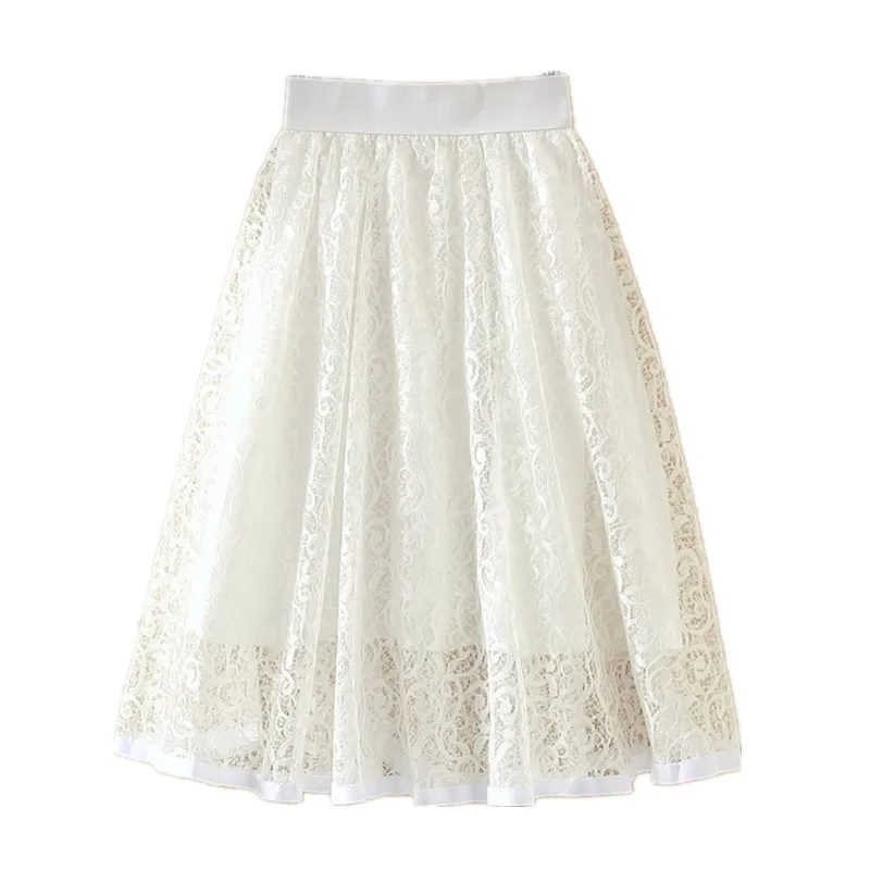 

new Korean version high waist big swing show thin all-around A-line skirt hollow lace skirt half skirt medium length