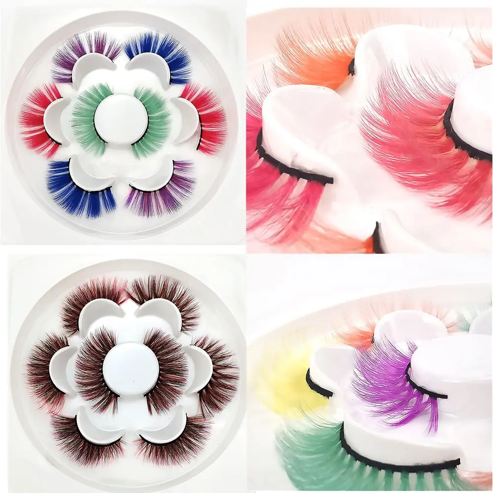 

4 Pairs Long Drama Handmade Natural 3D False Eyelashes Faux Mink Lashes Colorful Eyelash Extension
