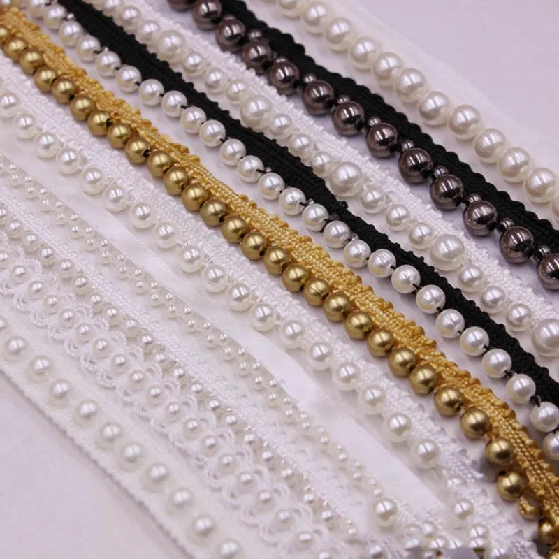 Meetee 10yards 10mm Beaded Pearl Lace Trim Ribbon Clothing Collar Bag Decor Webbing DIY Sewing Handmade Crafts Accessories C6-1 | Дом и сад