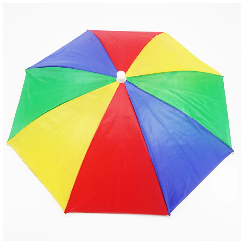 

52CM Rainbow Foldable Headwear Umbrella with 30CM Head strap Anti-UV Anti-Rain Fishing Head Umbrella