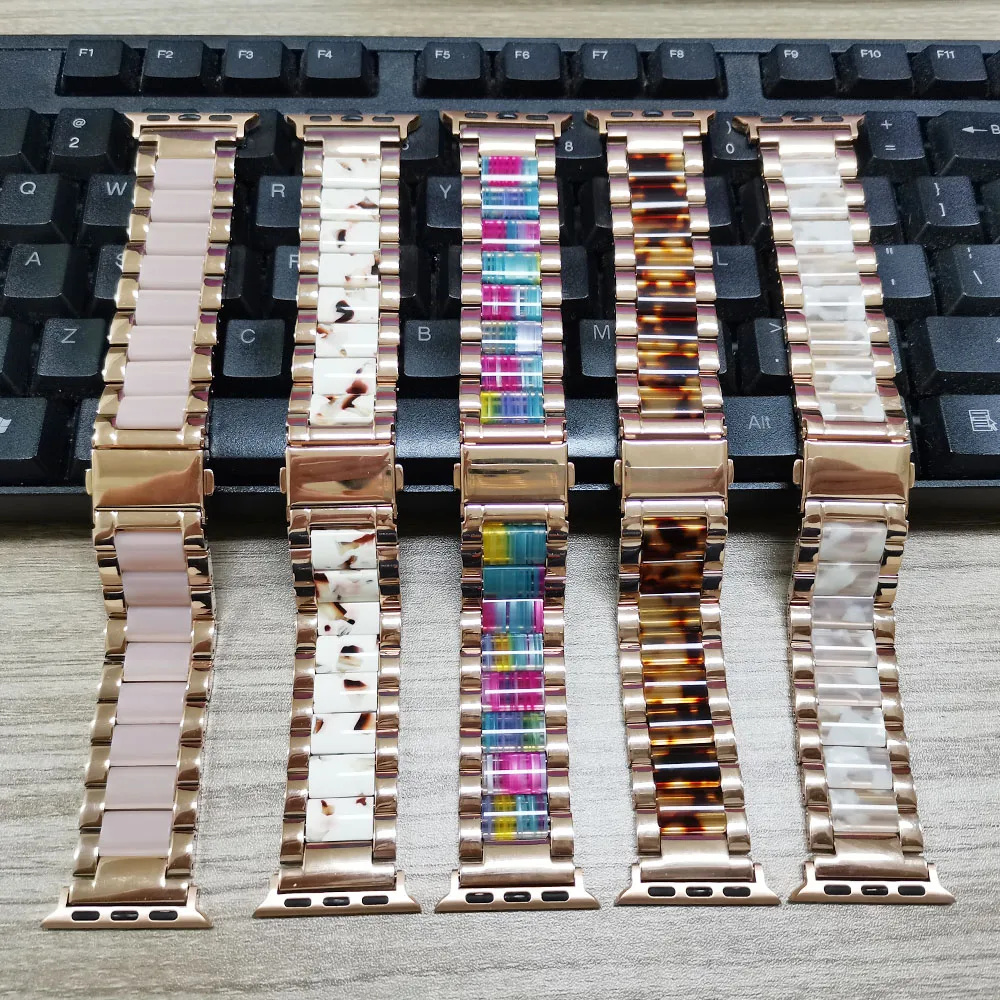 Luxury Resin + Steel Bracelet for Apple Watch Band Series 8 7 SE 6 5 4 3 Strap Ultra 49mm 41mm 45mm 40mm 44mm Metal Belt