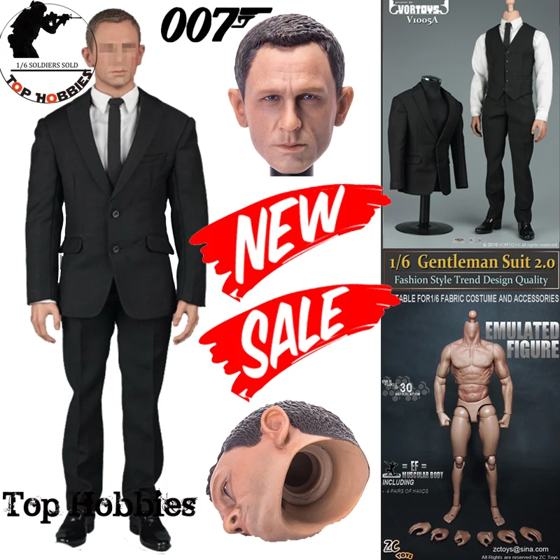 

1/6 Scale James Bond 007 Agent Head Sculpt/VORTOYS Clothes Suit/Strong Muscle Muscular Body For 12" Action Figure Hot Toys Body