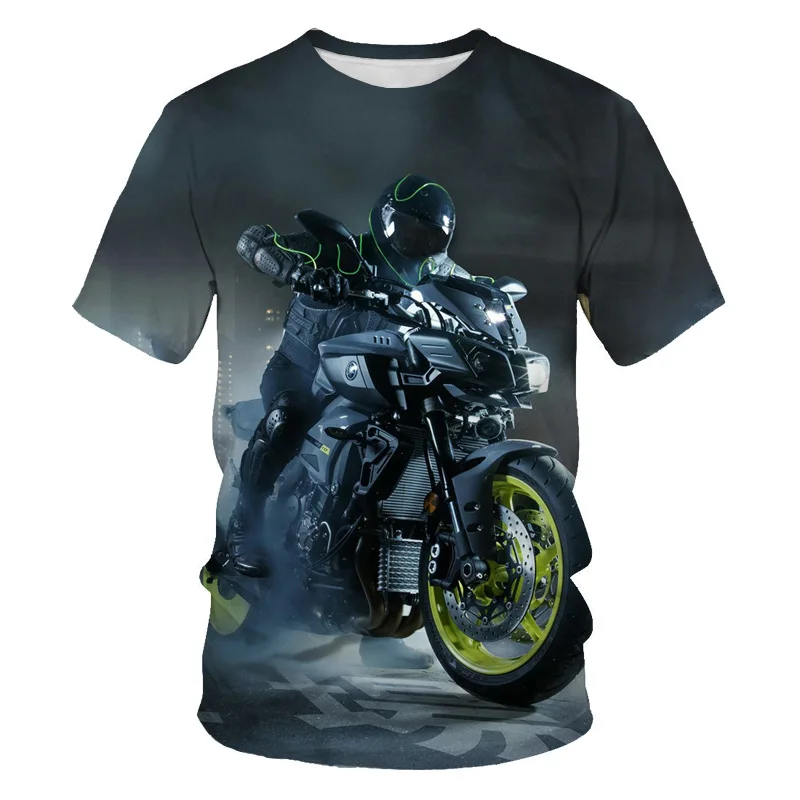 

3D Motorcycle Fighter Digital Printing Men's Oversized T-shirt Trend Handsome O-neck Short-sleeved Men/Women Casual Sports Shirt