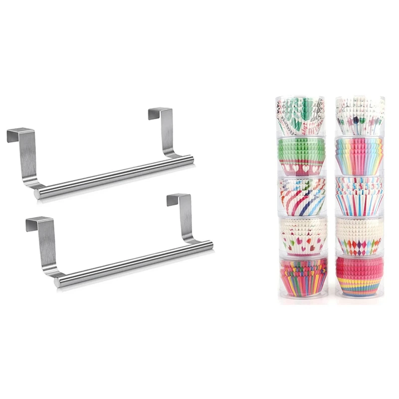 

2PCS Stainless Steel over Door Towel Rack Bar Holders with 1000PCS Paper Baking Cups Cupcake Liners Muffin Liner