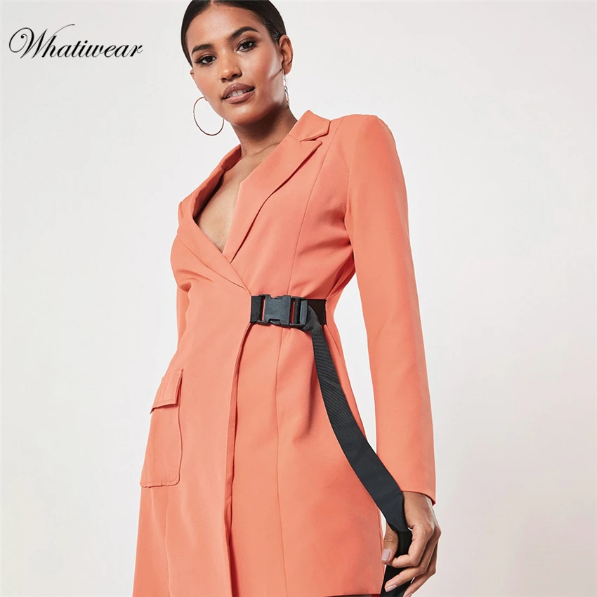 Whatiwear Summer Autumn Women Suit 2019 New Casual Belt Pocket Short Jackets Elegant Sleeve Outerwear | Женская одежда