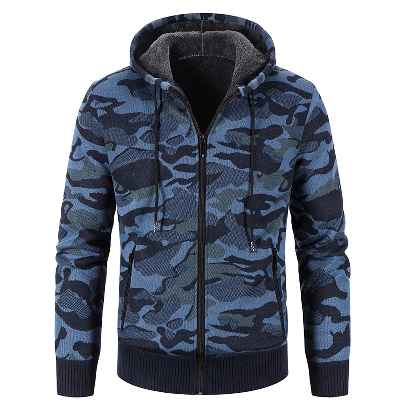 

Winter Men's Thicken Jacket Camouflage Print Zip Soft Lined Warm Long Sleeve Hooded Jackets Coat Tops Clothing