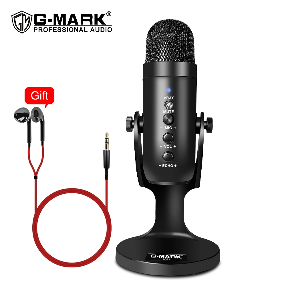 

G-MARK USB Condenser Microphone For Computer Record Game Stream Podcast With Real-time Monitoring Headphone