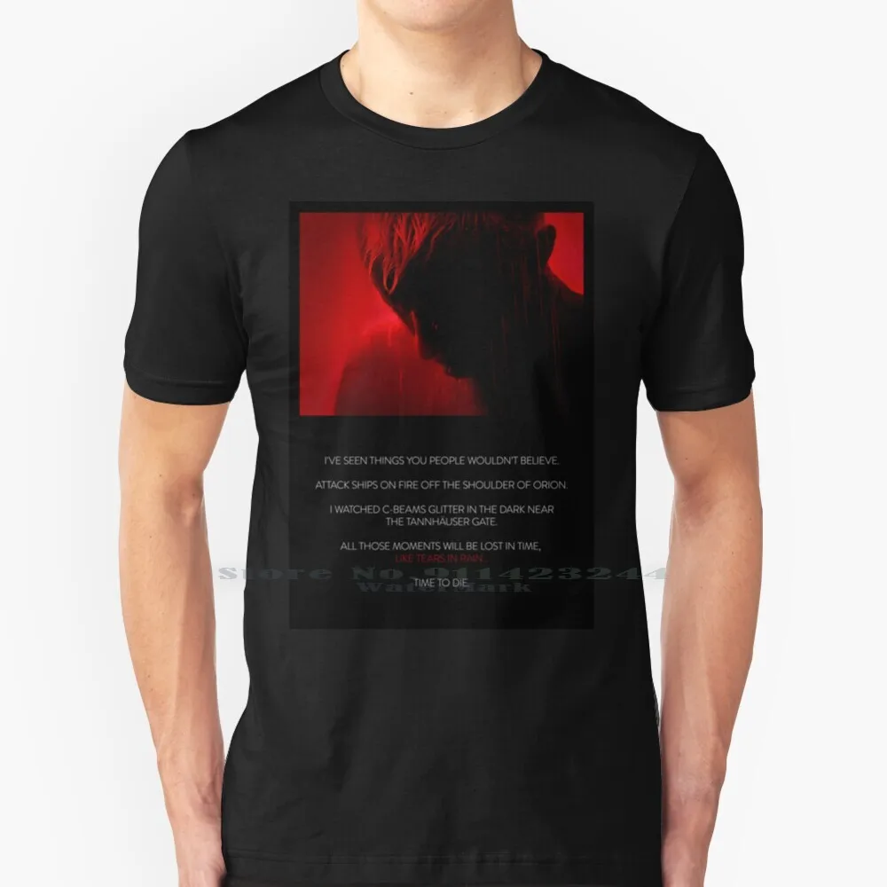 

Roy Batty-Tears In Red-Text Plate T Shirt Cotton 6XL Blade Runner Bladerunner Harrison Sean Young Rutger Hauer Edward James