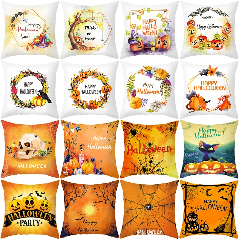

2020 New Watercolor Halloween Hug Pillowcase Peach Skin Sofa Cushion Cover Office Pillowcase To Map Customization
