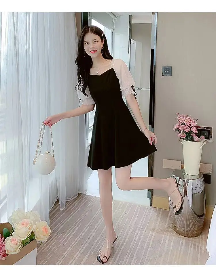 

Houthion Women's Dress New Casual Fashion Loose Above Knee, Mini Empire Short Sleeve V-neck Splicing Dresses Summer