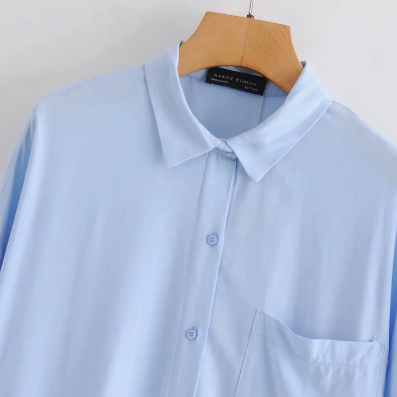 

LVWOMN 2021 Spring Autumn Women Shirts Blue Loose Oversized Blouses Female Long Sleeve Tops Casual Blusas Pockets Tops Chic