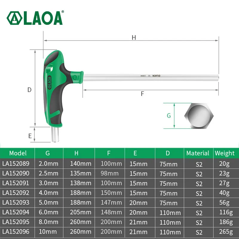 

LAOA T-shaped Hex Wrench Screwdriver Hex with Handle 2.5/3/4/5/6/8mm Multi-angle S2 Alloy Steel