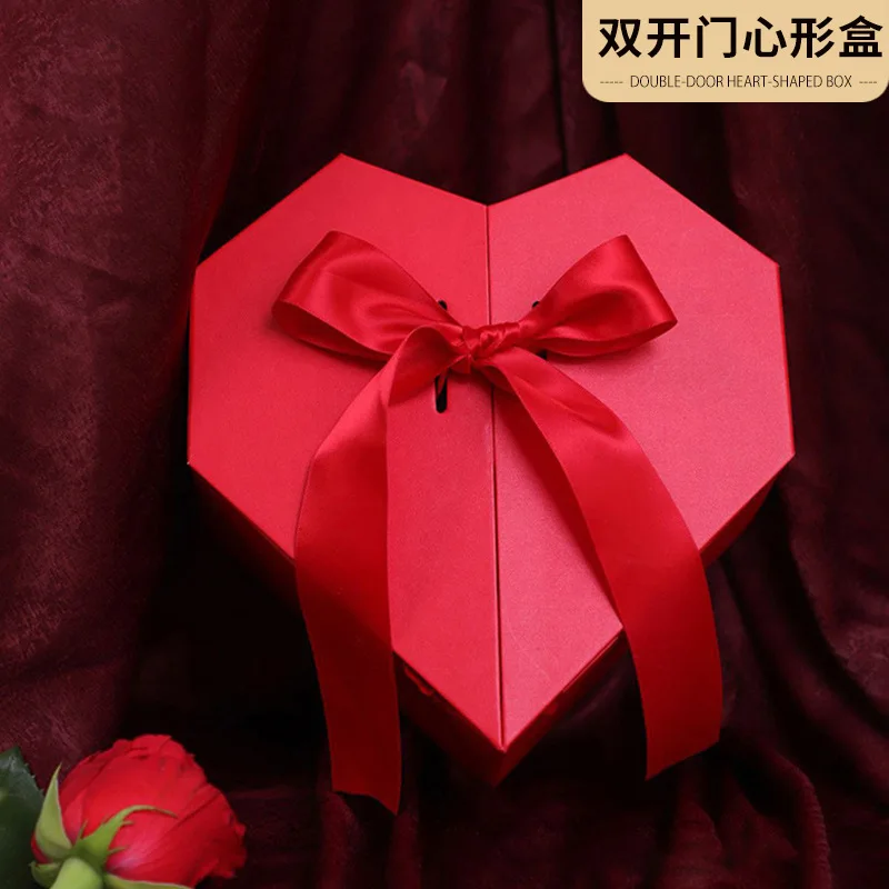 

Valentine's Day Flower Gift Box Heart Shaped Double Open Door with Hand Packaging Box Soap Gift Box Birthday Surprise Box