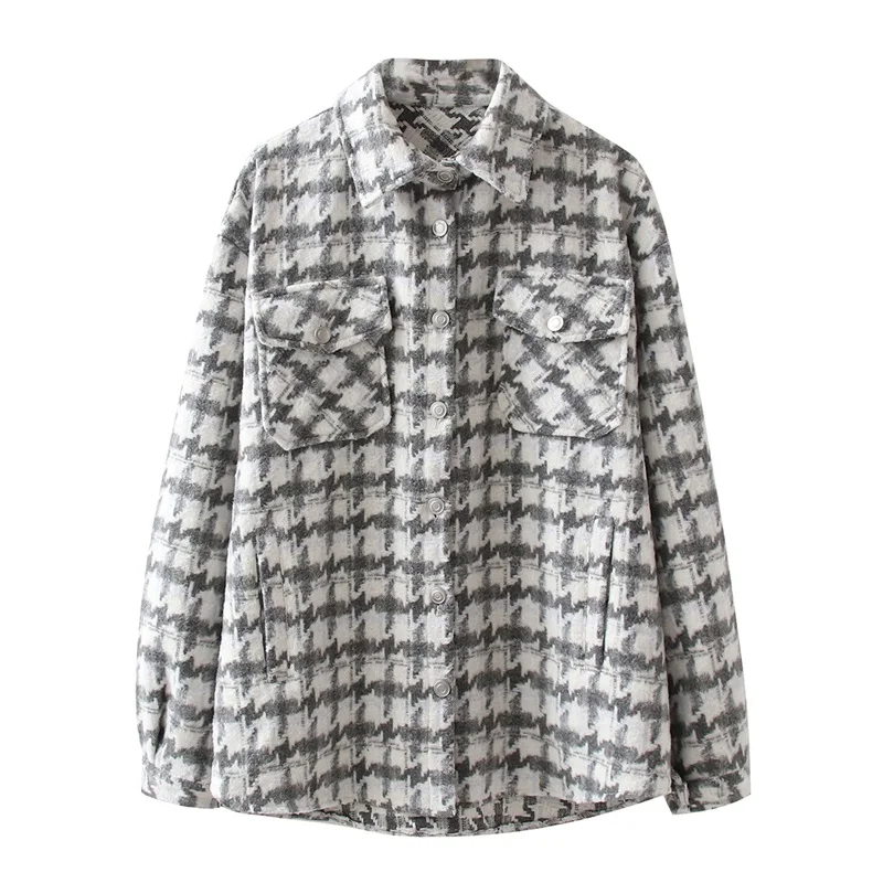 

Женская твидовая куртка в клетку MESTTRAF, свободная клетчатая рубашка с длинным рукавом и карманами в стиле ретро, уличная одежда, 2021