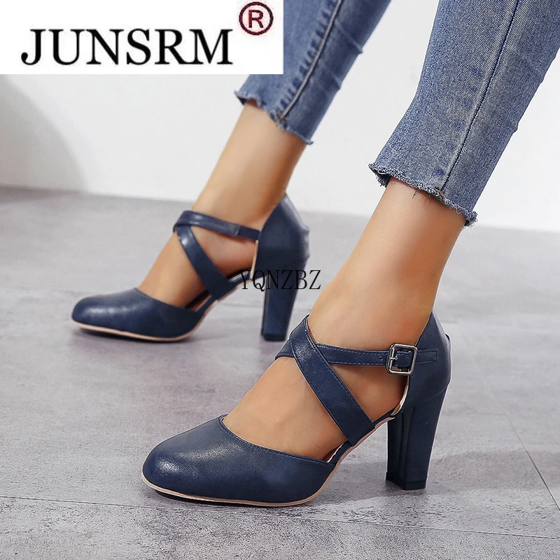 

2022 New Roma Pumps Women Sandals High Heels Ankle Strap Summer Hemp Buckle Strap Pumps Casual Slip-on Shoes