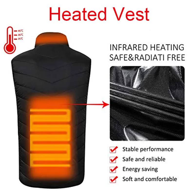 Body Warmer 5-12v Black USB Sleeveless Electric Heated Vest Hot Winter Thermal Pad Clothing Physiotherapy Heating Coat | Спорт и