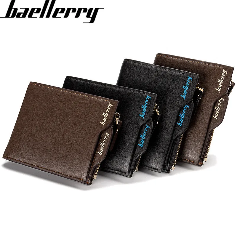 

Baellerry Men's New Hot Zipper Wallet Short Multi Function Open Card Wallet Horizontal Pure PU Leather Zero Wallet