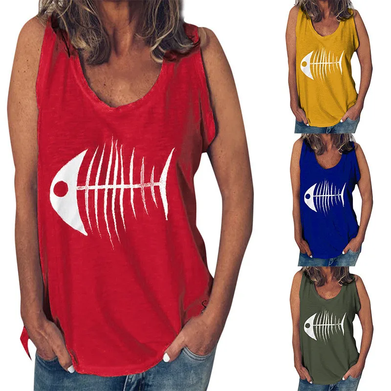 Повседневная Свободная летняя футболка с принтом рыбки v-образным вырезом