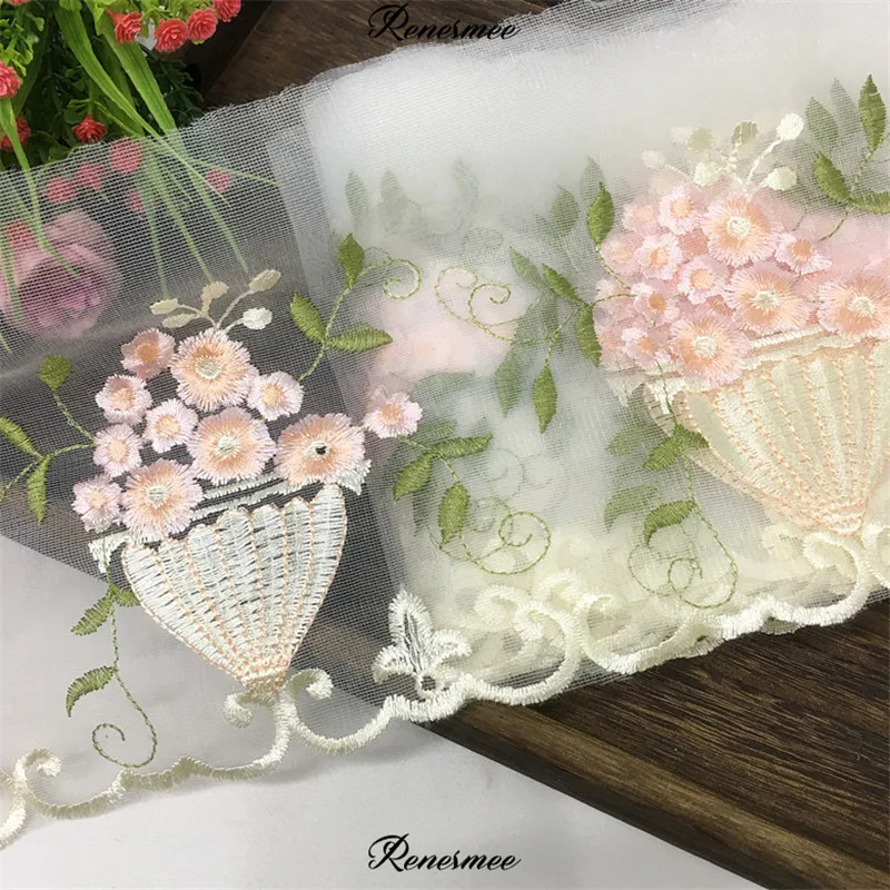 1 м розовые и зеленые цветы цветочная ткань вышивка детская одежда женское платье