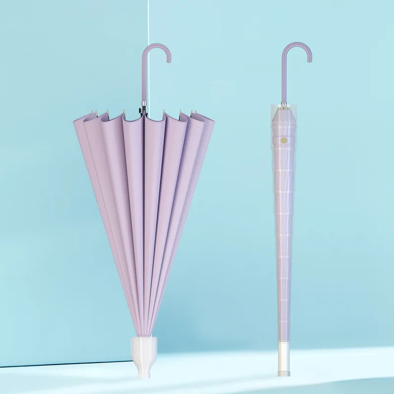 Цветной Зонт с изогнутой ручкой ветрозащитный большой водонепроницаемый зонт