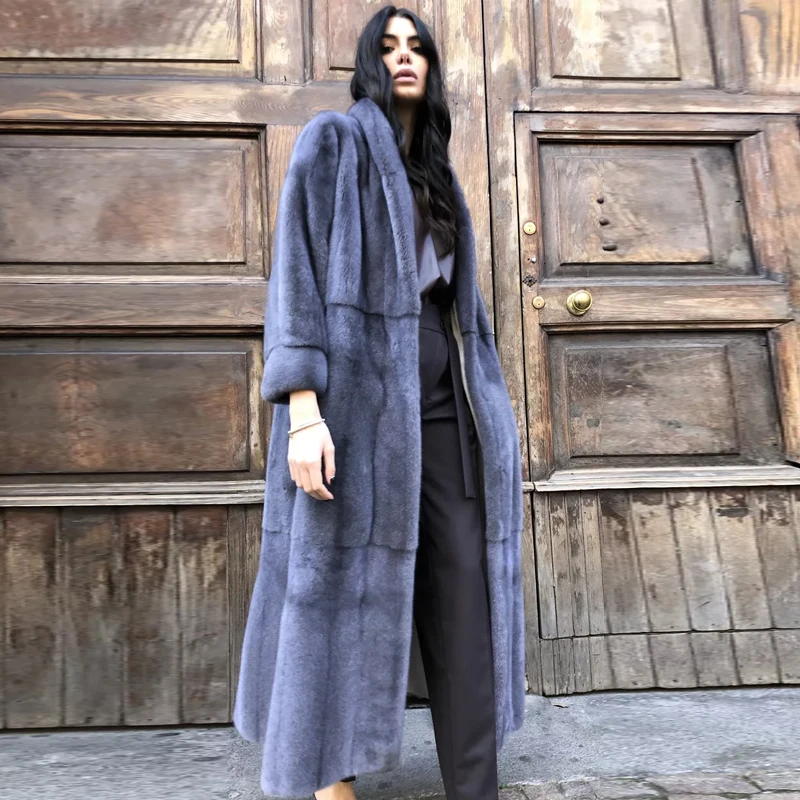 120cm X-long Genuine Mink Fur Coat Women Winter Fashion High Quality Real Mink Fur Coats for Women Outwear Trendy Fur Overcoat