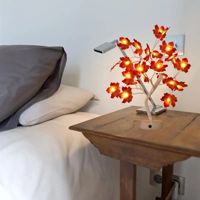 

24 LED Desktop Lighted Maples Tree Lights Battery Operated Thanksgiving Halloween Table Decorative Lights with USB Cable