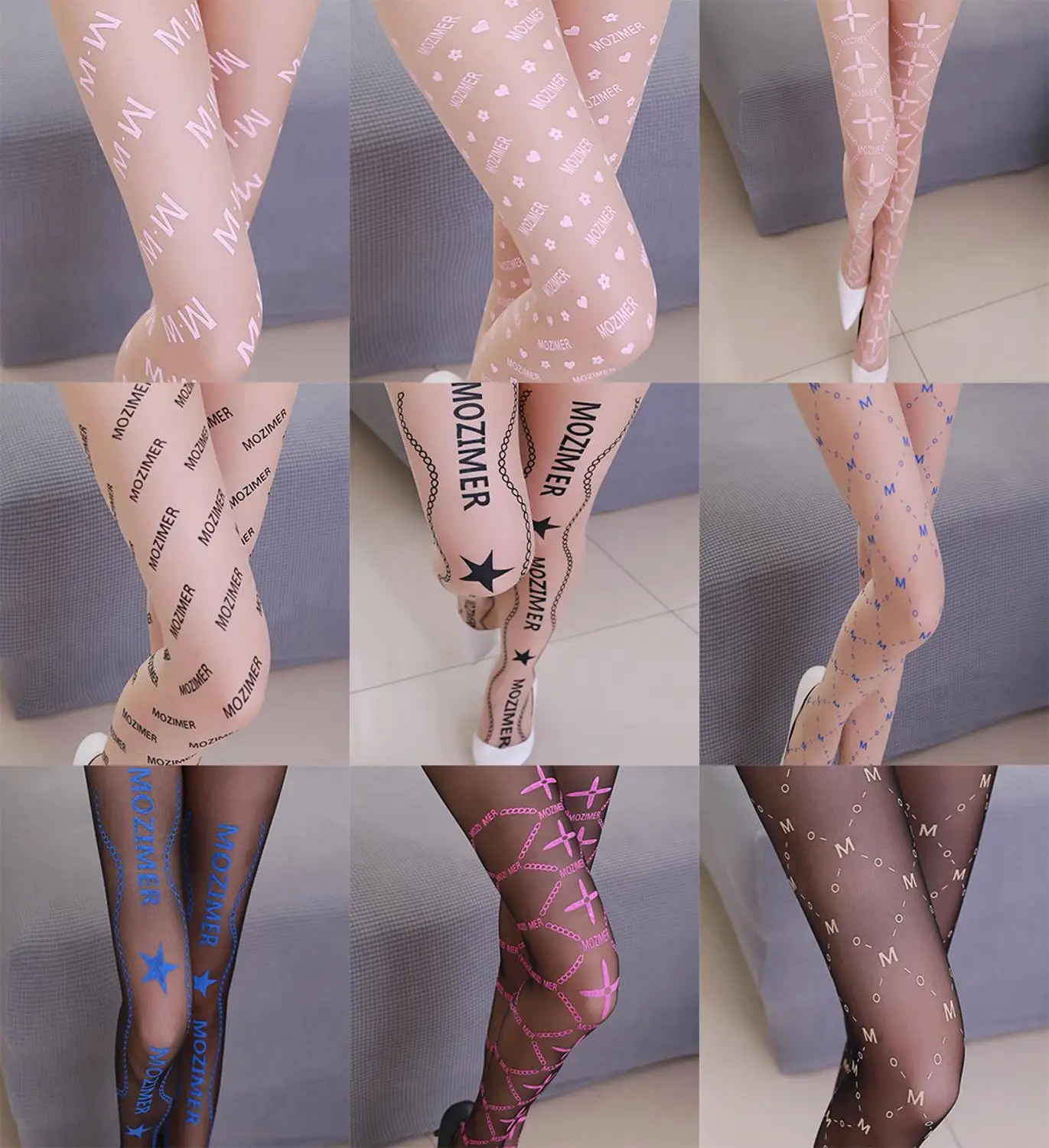 

New Designs Sexy France Fashion Letters Transparent Print Patterns Tights High Flexible Fish Net Pantyhose Womens Stockings