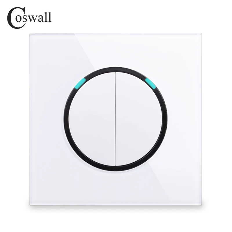 Белый Coswall 2 банды 1 способ случайный щелчок вкл/выкл настенный светильник с Светодиодный индикатор закаленное стекло панель 16A серый - Цвет: Белый