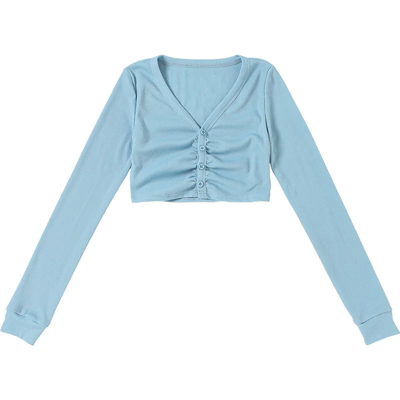 

Long Sleeve T-Shirt Women Sexy Deep V-Neck Y2K Top Single-Breasted Crop Top Harajuku E-Girl 90S Aesthetic Streetwear Clothes