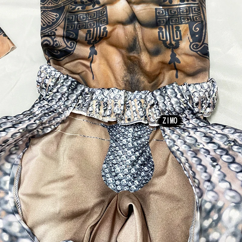 Модный сексуальный мужской комбинезон с принтом тату меховое пальто для ночного