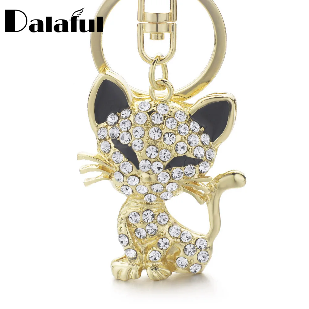 Dalaful симпатичный эмалированный брелок для ключей в виде кошки с кристаллами