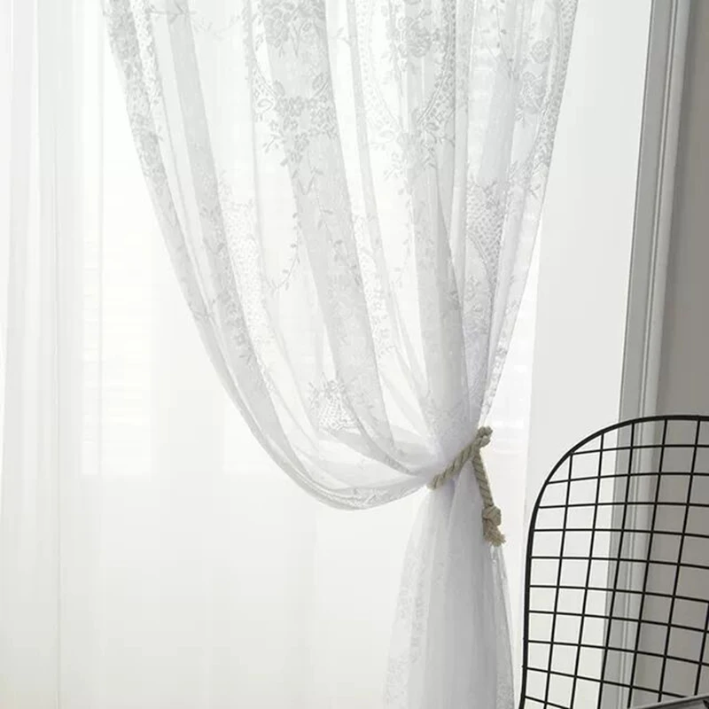 

White Lace Jacquard Voile Curtains For Bedroom Sheer Window Treatment Living Room Kitchen Korean Geometric Tulle Panel X-M190#4