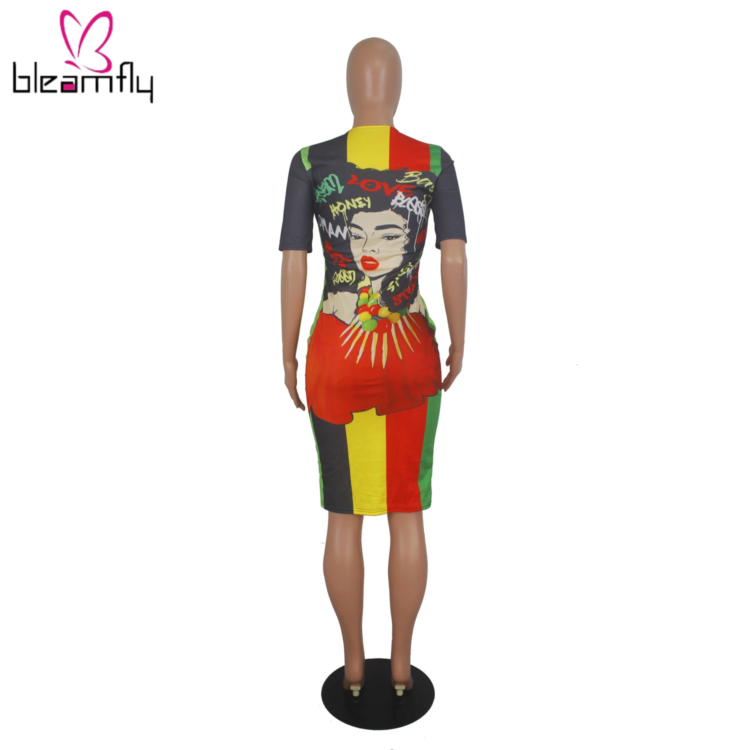 2019 женское летнее платье миди с буквенным принтом и круглым вырезом длиной до