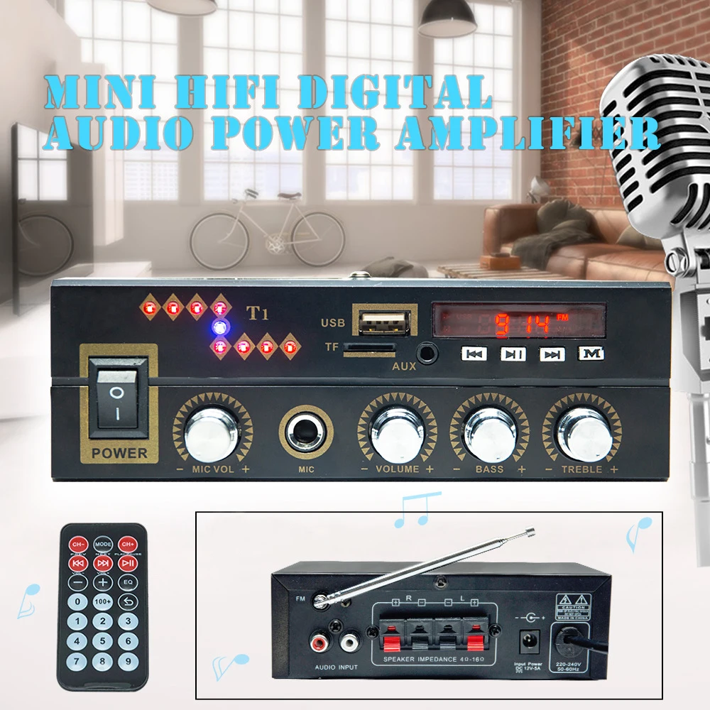 Домашний цифровой аудио усилитель мощности Bluetooth 2 0 канала с микрофоном USB/TF/FM/AUX |