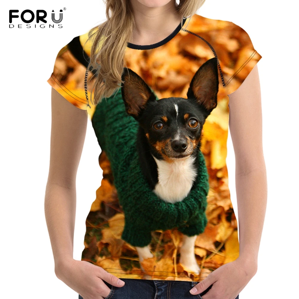 

Футболка женская с принтом собаки чихуахуа и коротким рукавом