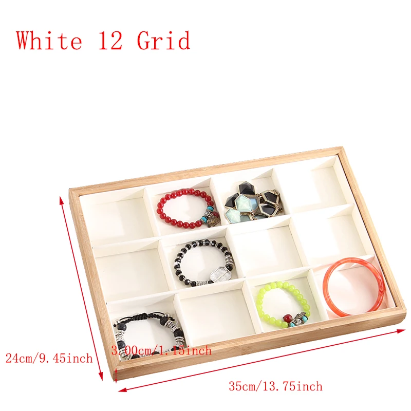 White 12 Grid Бамбуковое кольцо из искусственной кожи, серьги-гвоздики, браслет, ювелирный дисплей, чехол для часов, многофункциональная коробка для хранения ювелирных изделий, чехол для демонстрации - Цвет: White 12 Grid
