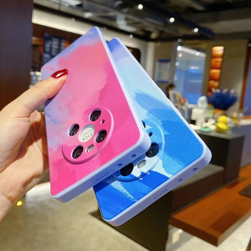 

For Huawei P20 P30 P40 Pro M30 40 Pro NOVA7 8SE Liquid Silicone Luxury Square Watercolor Case Painti Colorful Gradient Soft Case