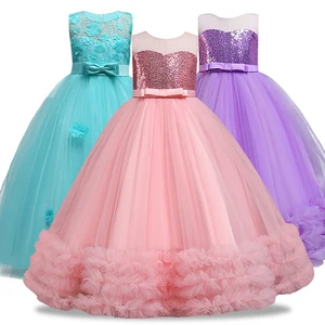 Детское кружевное бальное платье без рукавов, с цветочным принтом, для девочек 4-14 лет