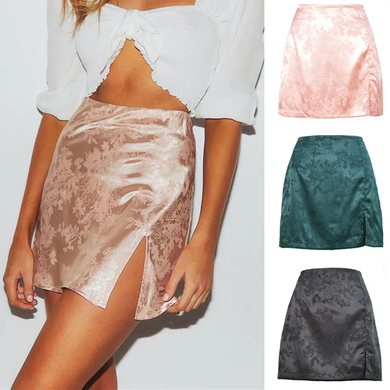 

OLOMLB 2021 летние пикантные Разделение сапоги на молнии на высоком Эмпайр винтажные женские мини-юбки праздничное облегающее в цветочек модное...