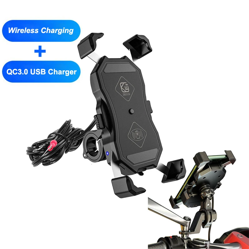 Carregador sem Fio Suporte do Telefone da Motocicleta Ip66 à Prova Água com Qc3.0 Dwaterproof Carregador Moto Bicicleta Guiador Revisão Suporte Telefone Montagem 15 w