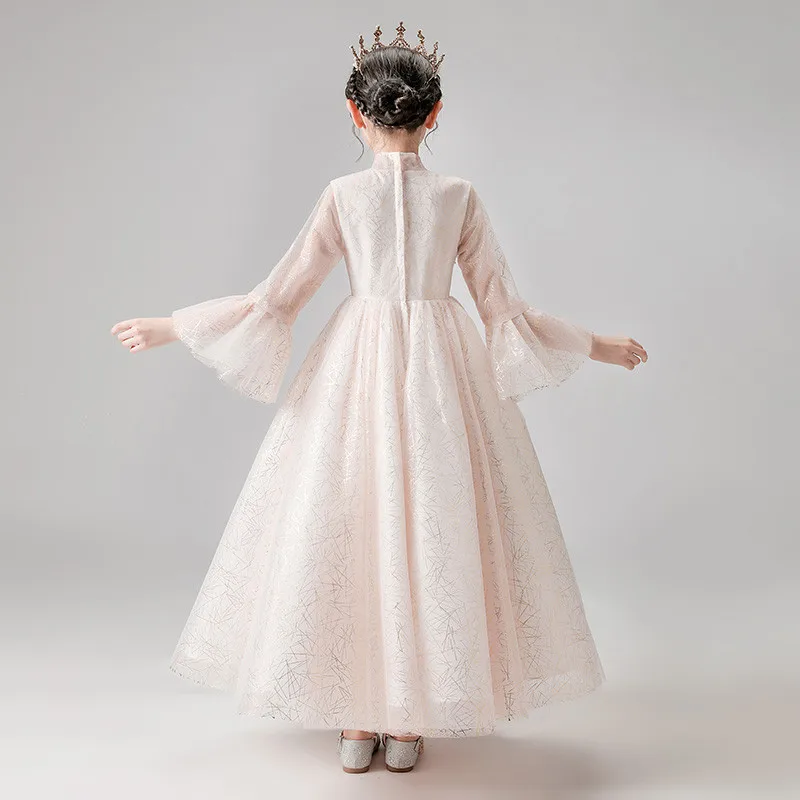 

2020High Quality Autumn Winter Long Sleeves Florals Birthday Wedding Party Princess Fluffy Dress For Children Girls Piano Dress